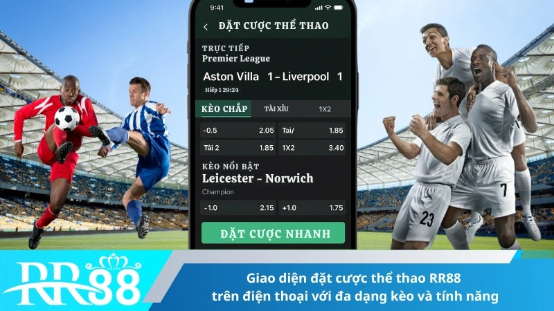 Giao diện đặt cược thể thao RR88 trên điện thoại với đa dạng kèo và tính năng