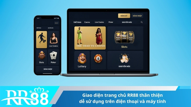 Giao diện trang chủ RR88 thân thiện, dễ sử dụng trên điện thoại và máy tính