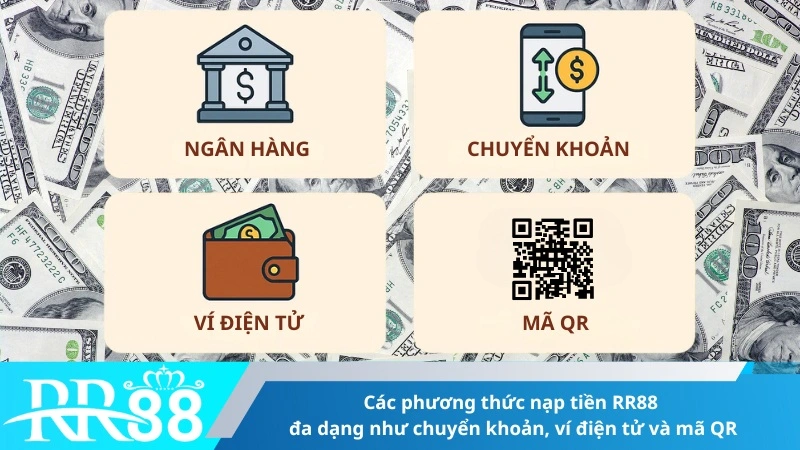 Các phương thức nạp tiền RR88 đa dạng như chuyển khoản, ví điện tử và mã QR