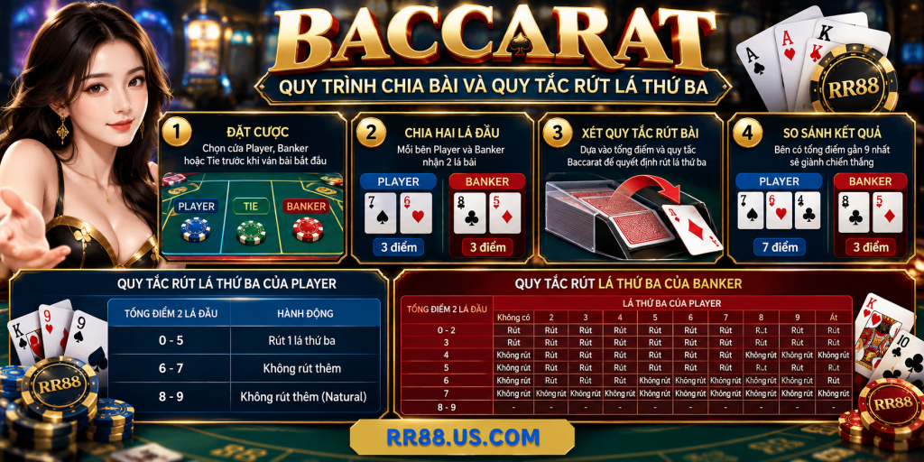 Quy trình chia bài và quy tắc rút lá thứ ba trong Baccarat