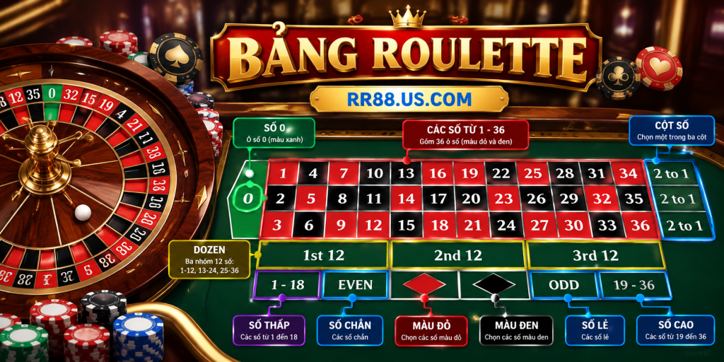 Bảng Roulette và cách đọc các khu vực lựa chọn