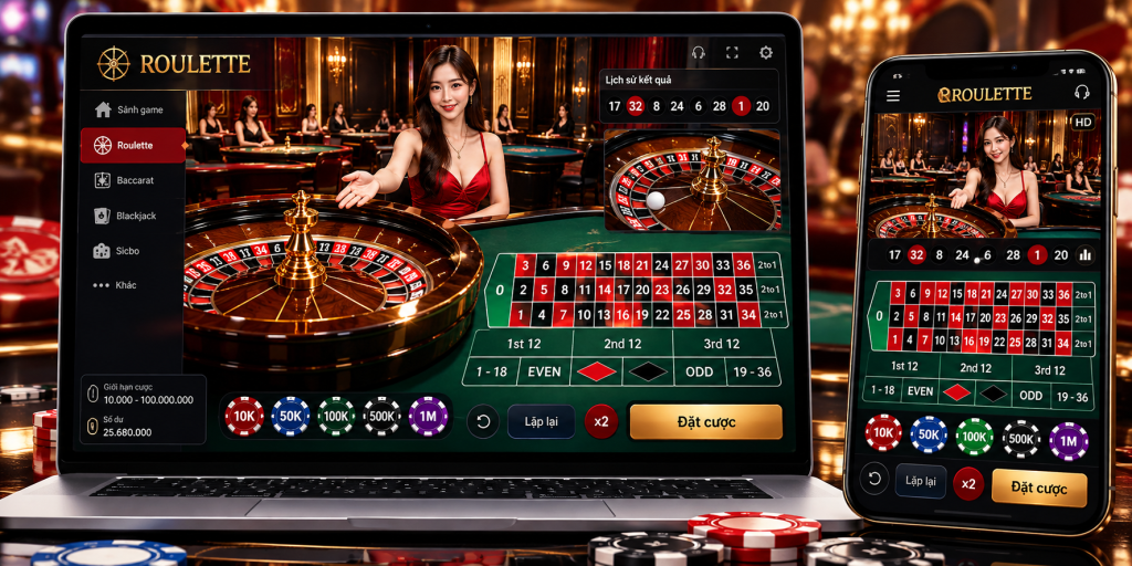 Giao diện Roulette trên điện thoại và máy tính