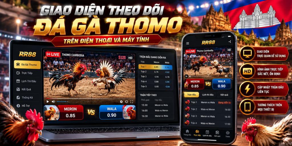 Giao diện theo dõi Đá Gà Thomo trên điện thoại và máy tính